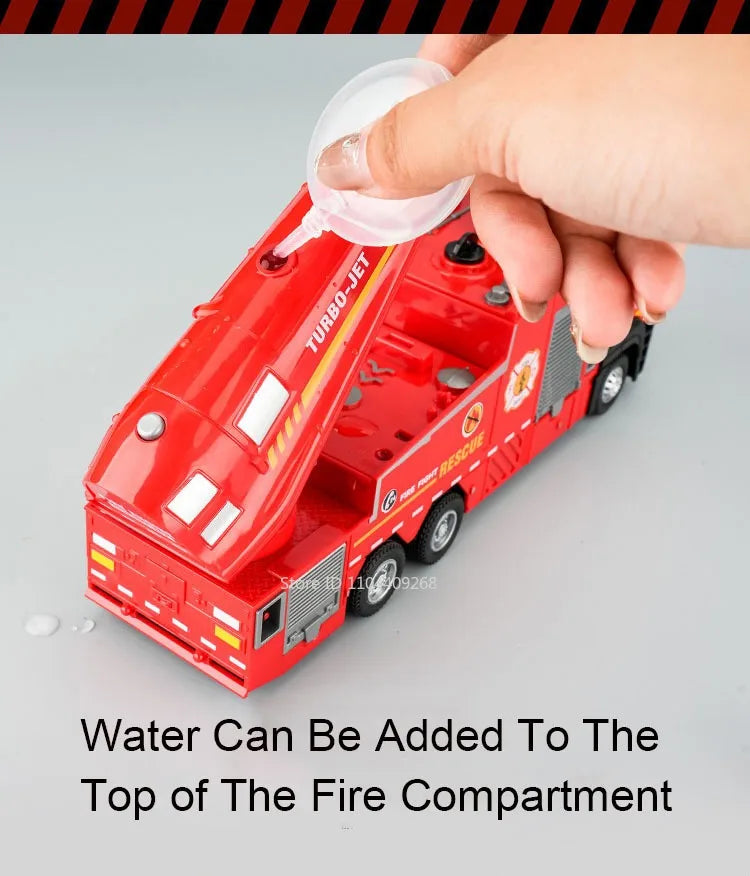 1:32 Water Spray Fog Fire Truck Model Sweeper Toy Car Sound Light Pull Back Doors Opened Vehicles Collection  Gifts