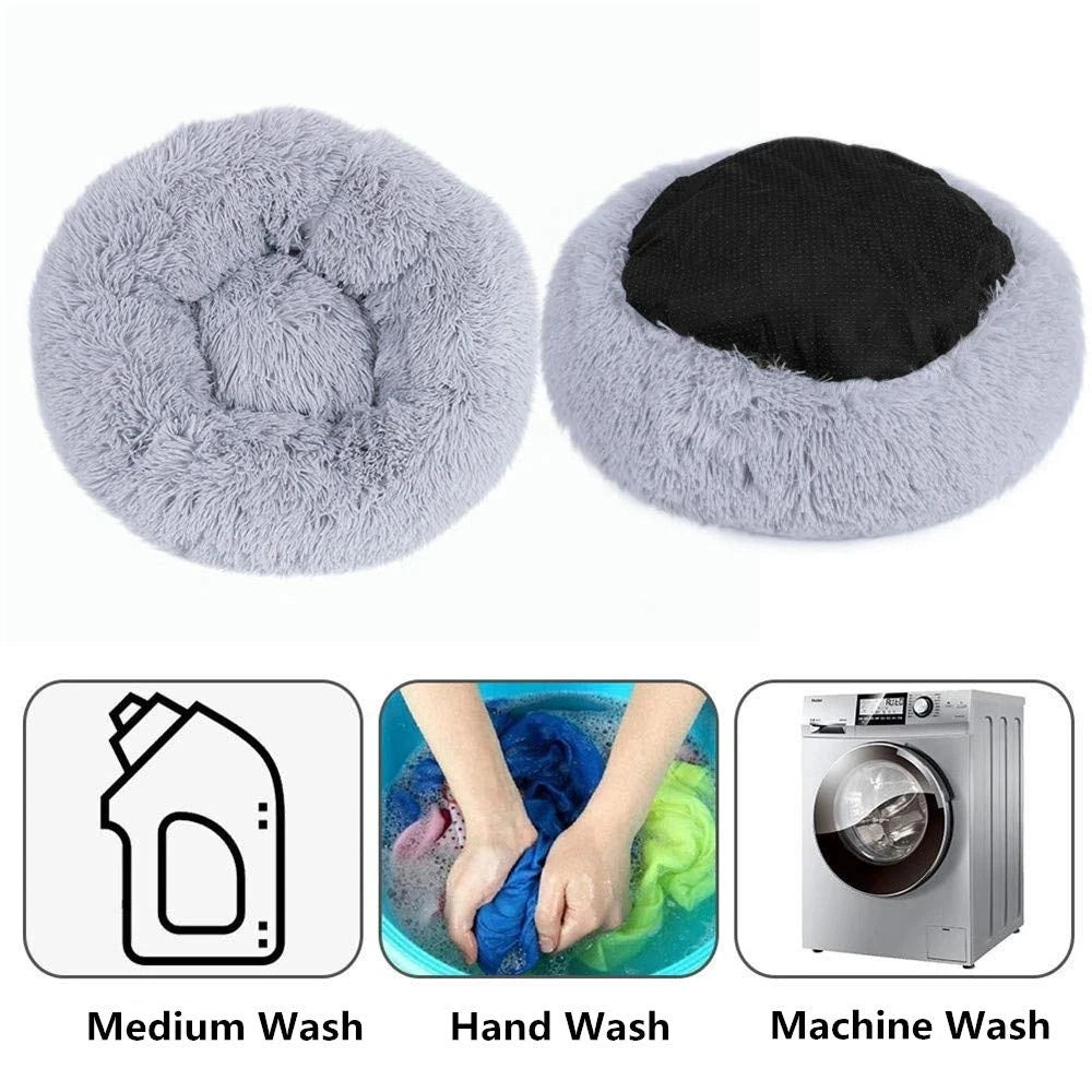 Plush Donut Dog Bed Washable Pet Cushion