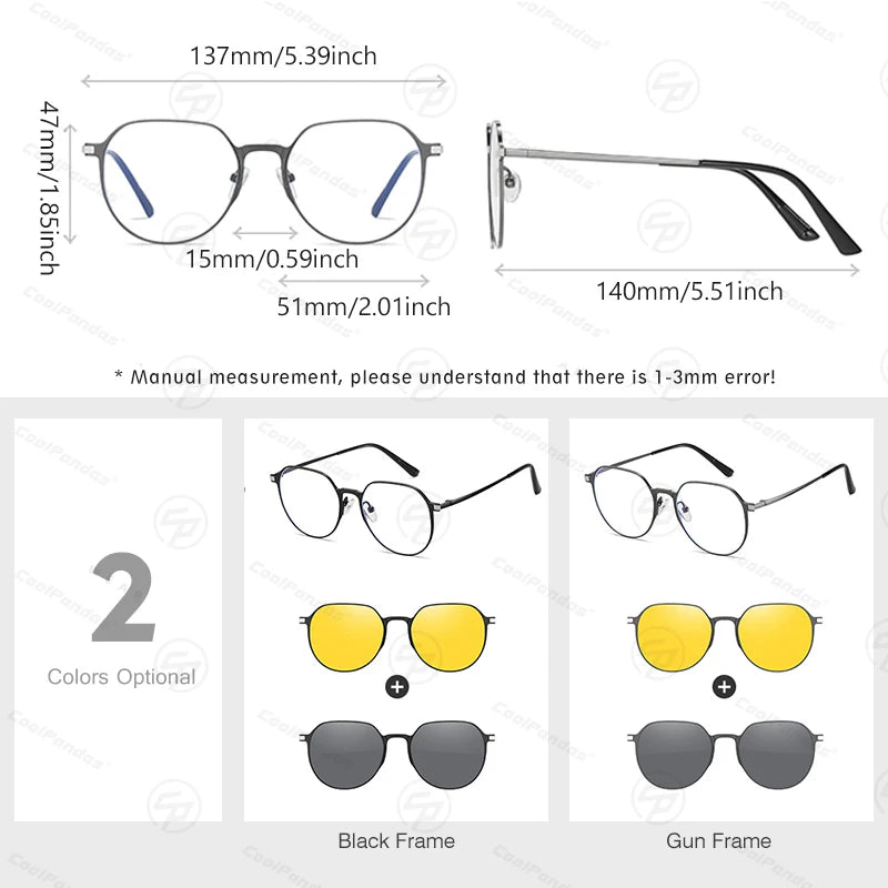 3 In 1 Magnetic Clip On Polarized Sunglasses UV400 Anti Blue Light Night Vision Glasses for Men Women