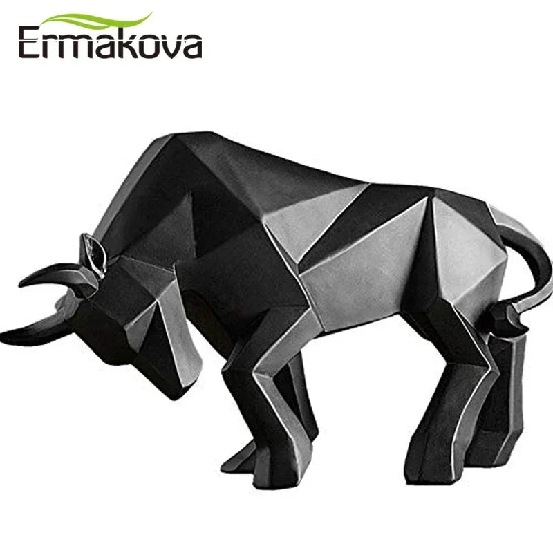 Geometric Resin Bull Statue Bison Sculpture Decoration Abstract Animal Figurine Room Desk Home Decoration Gift
