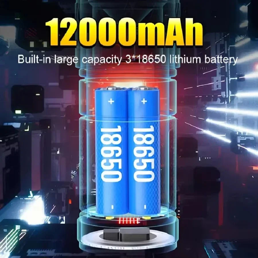 Ultra Bright LED Flashlight 12000mAh Rechargeable Zoomable Tactical Torch IPX6 Waterproof Power Bank