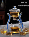 Glass Automatic Lazy Tea Set  Crystal Glass Teapot Set Rotating Cover Kung Fu Heat-Resistant Teapot 6 Cups