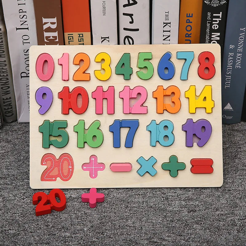 Montessori  Wooden Puzzle Toys  Cognitive Letter Number Hand Grab Puzzle Board Early Educational Toys for 2 to 4