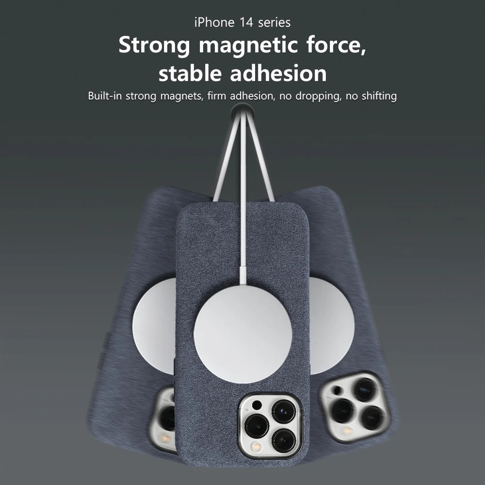 for Magsafe Case Soft Suede Fur Car Leather Phone Case for iPhone 14 Pro Max 14Pro 14 Plus  Back Cover