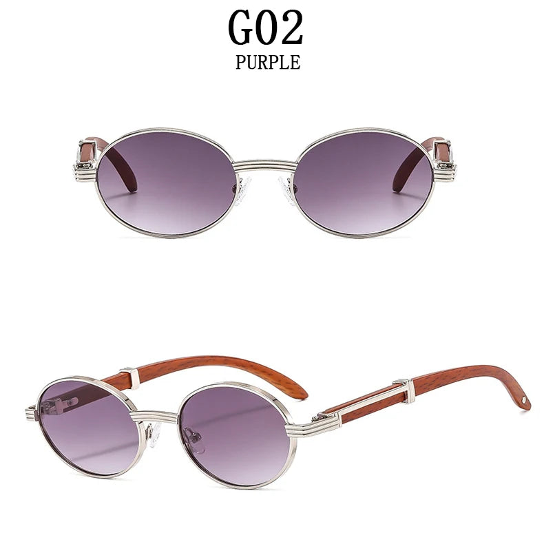 Oval Wooden Frame Sunglasses With UV400 Protection