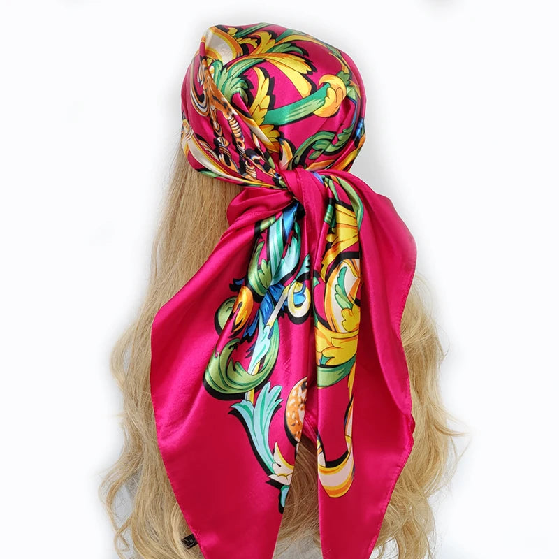 Retro Women Silk Scarf Bandanna Fashion Bohemian Pattern Square Hijab Lady Wrap Headband foulard muffler