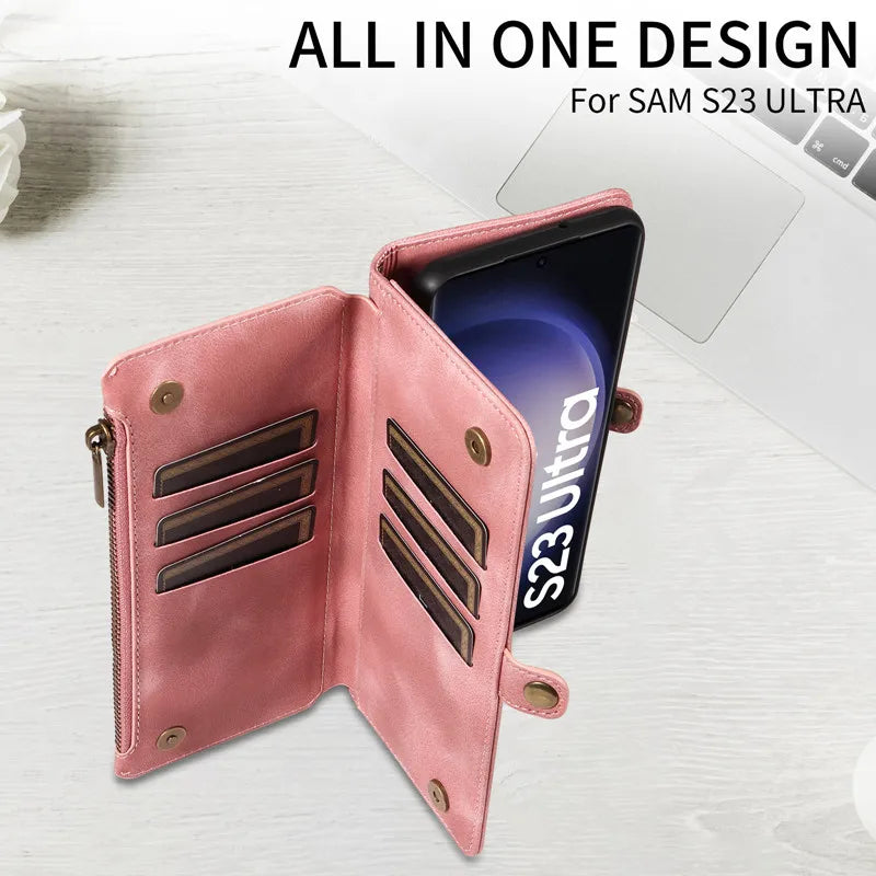 Luxury Leather Flip Wallet Case with Lanyard for Samsung Galaxy S26 / S25 / S24 / S23 Ultra & Plus – Magnetic Full Coverage Phone Bag Cover