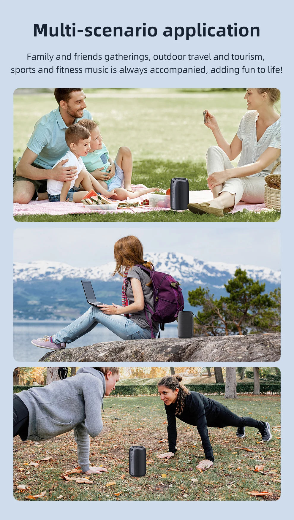 Portable Wireless Speaker Subwoofer Stereo Waterproof Powerful Column Outdoor Speakers Boom Box TF Card & AUX Audio