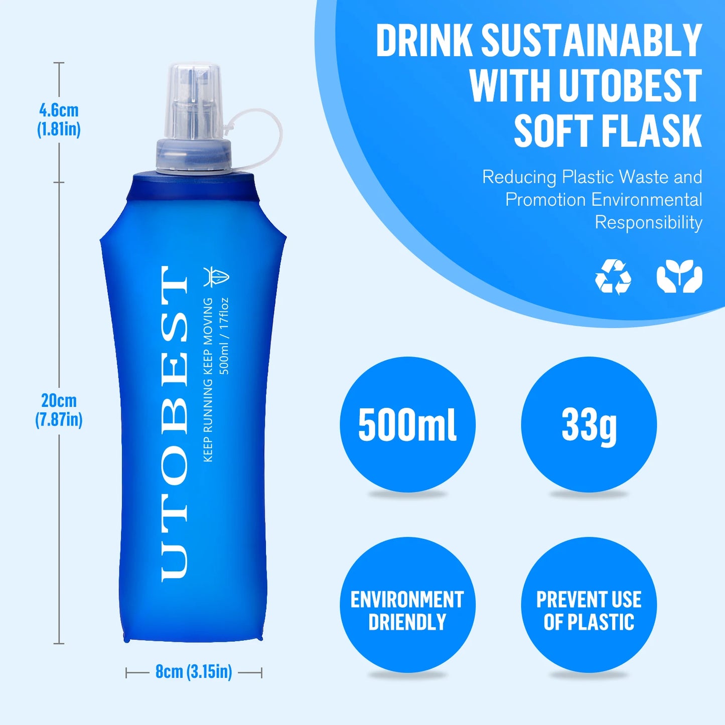 250ml 350ml 500ml Soft Flask Folding Collapsible TPU Water Bottle for Outdoor Running Hiking Cycling