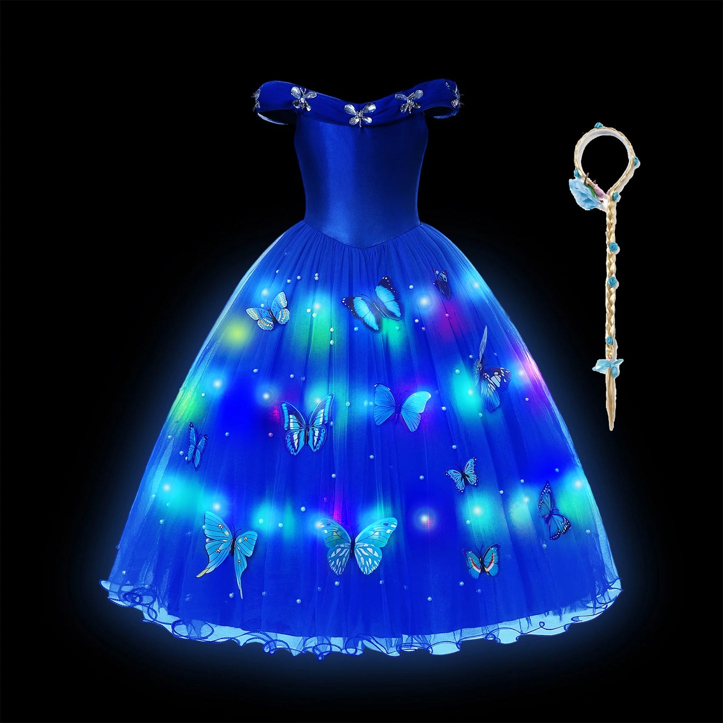 Led Light up Girls Cinderella Princess Dress Disney Cinderella Cosplay Christmas New Year Party Costume Kids Birthday Gown