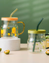 600/780ml Grass Pattern Mug With Straw And Lid Glass Tumbler With Graduated Heat Resistant Cup For Coffee Milk Drinkware