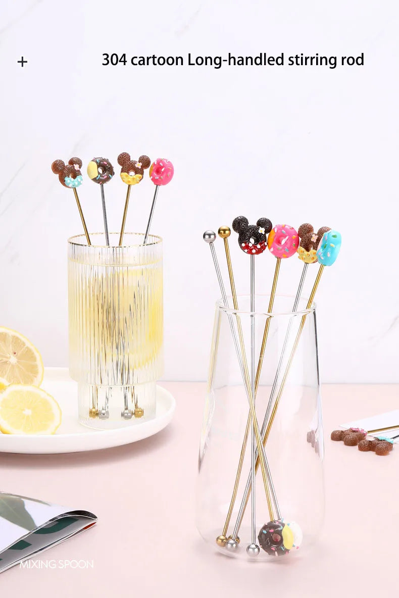 Creative Stainless Steel Cartoon Mixing Rod Long Handle Cocktail Stir Stick Coffee Juice Mixer Reusable Swizzle Stick Bar Tools