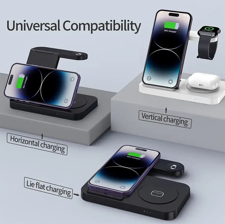 4 in 1 Foldable Wireless Charging Station For iPhone 16 15 14 13 12 Apple Watch 7/6 For Samsung Galaxy Watch Chargers 4/3