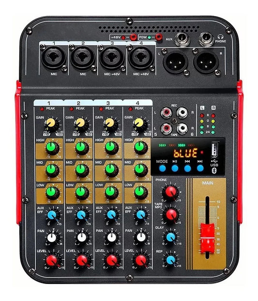 6 Channel Audio Mixer with Bluetooth Reverb and 48V Phantom Power