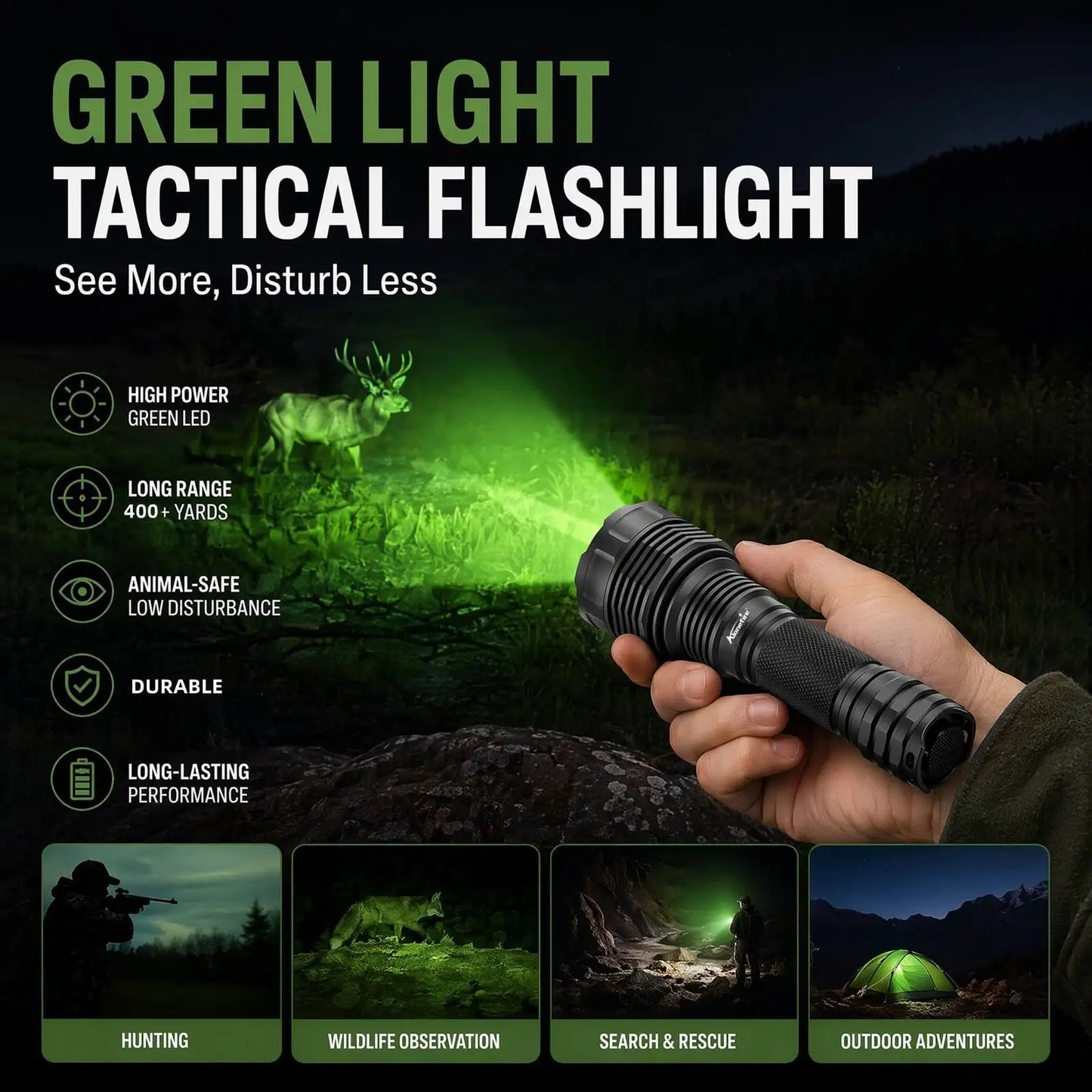 10W Green Light Rechargeable LED Flashlight