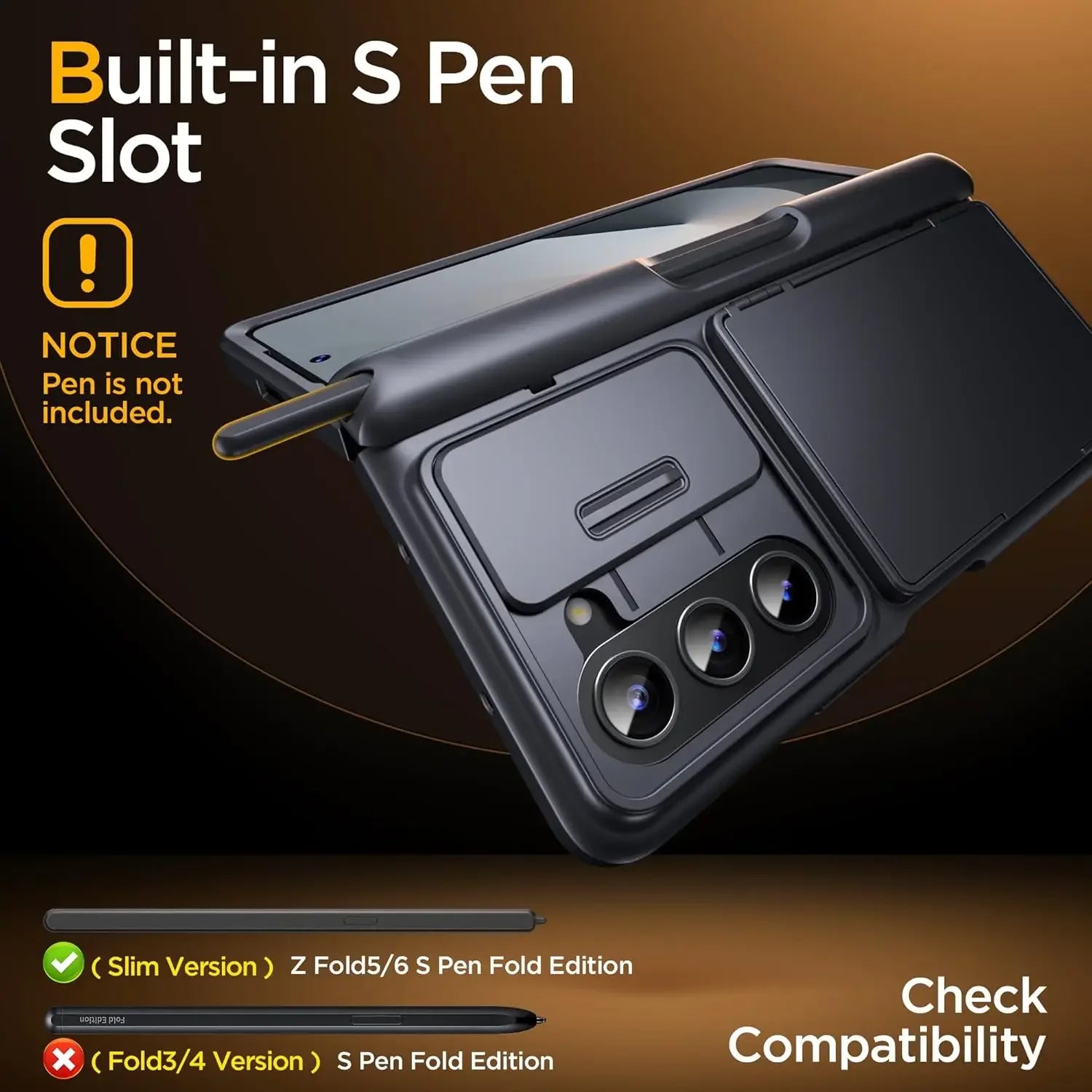 For Samsung Galaxy Z Fold 6 Case with Card Holder and Bulit in S Pen Holder Rugged Hinge Protection Wallet Kickstand Phone Case