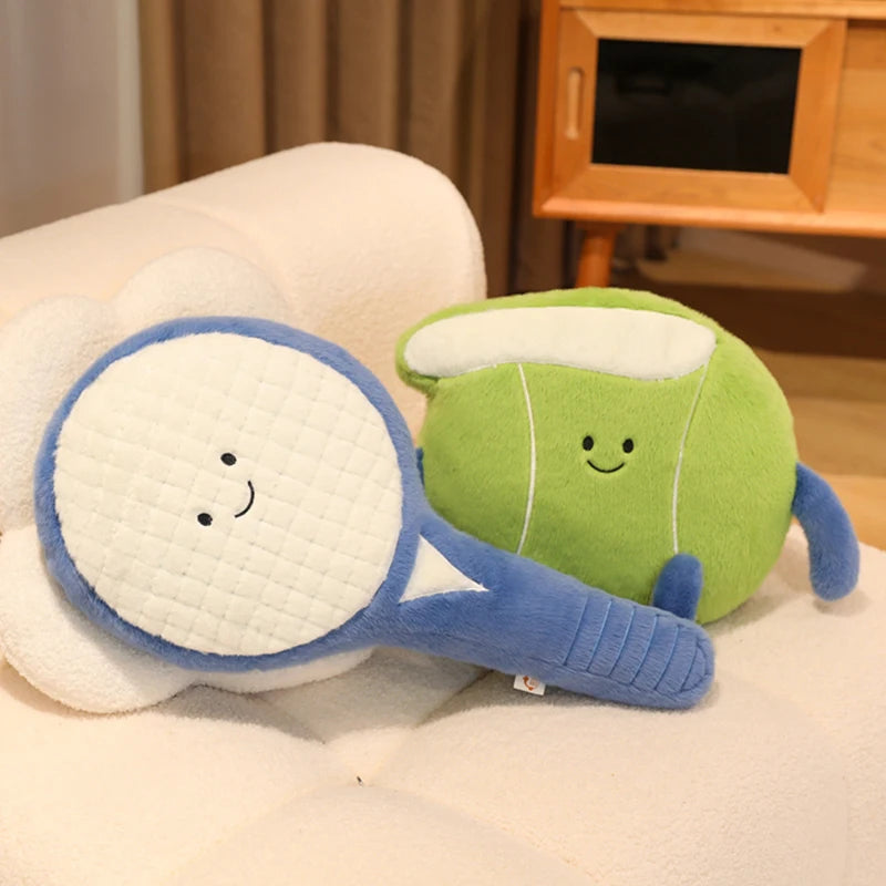 Tennis Racket and Ball Plush Soft Sports Pillow