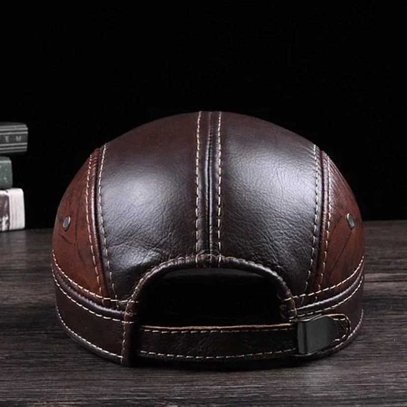 Winter Man Genuine Leather Baseball Caps Male Casual Cowhide Belt Ear Warm 56-60 Adjustable Splice Flight Hats