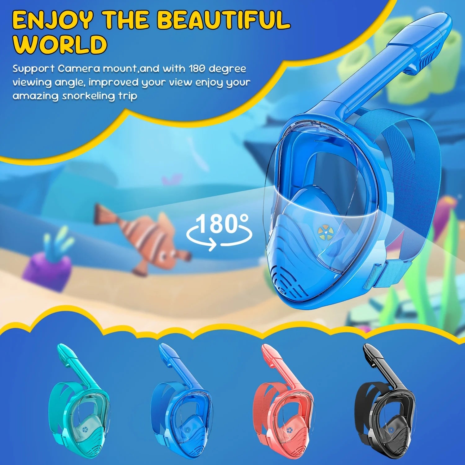 Snorkel Mask  Anti-Fog Leak-Proof Soft Silicone Design Easy to Wear Diving Mask Underwater Scuba Full Face  360° Panoramic