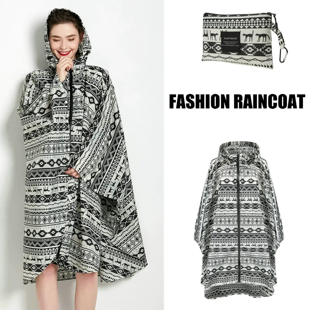 Lightweight Breathable Waterproof Rain Poncho with Belt and Storage Bag
