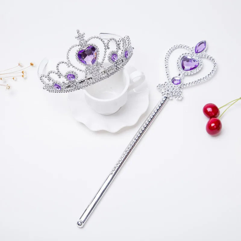 Girls Princess Crown Magic Wand Accessories Party Cosplay Elsa Anna Rhinestone Headband Hair Bands For Kids Hairbands Gifts Toys