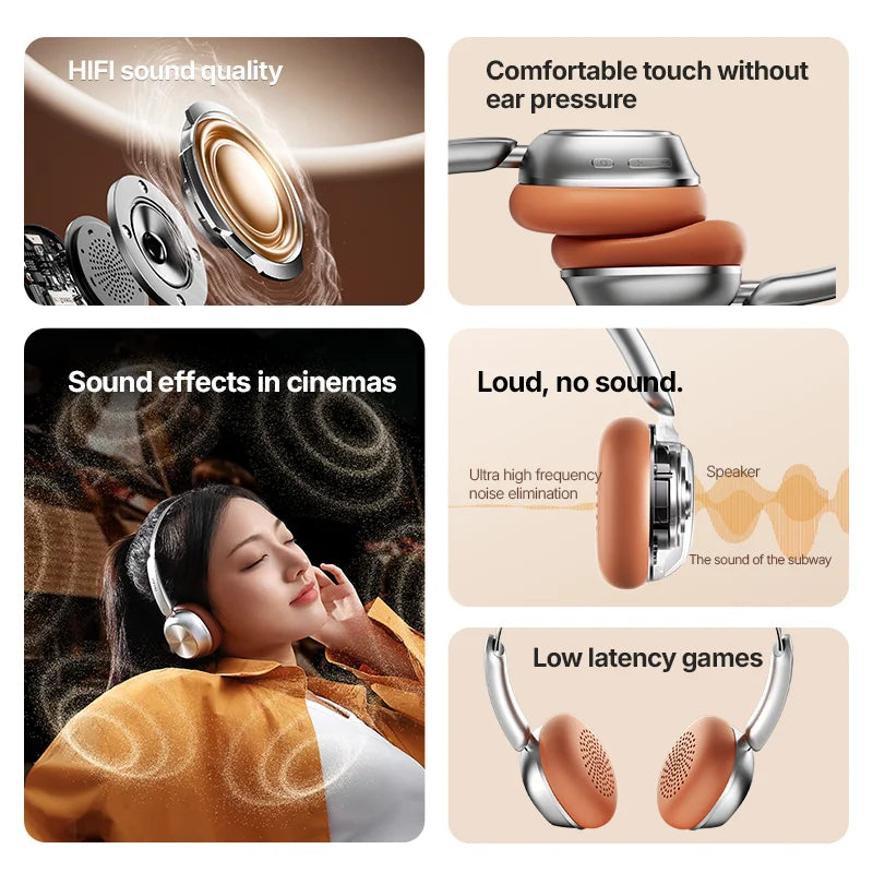 D20S Retro Headband Headphones Bluetooth 5.4 Sport Earbuds HiFi Sound Noise Cancelling Headband Earphones for Running