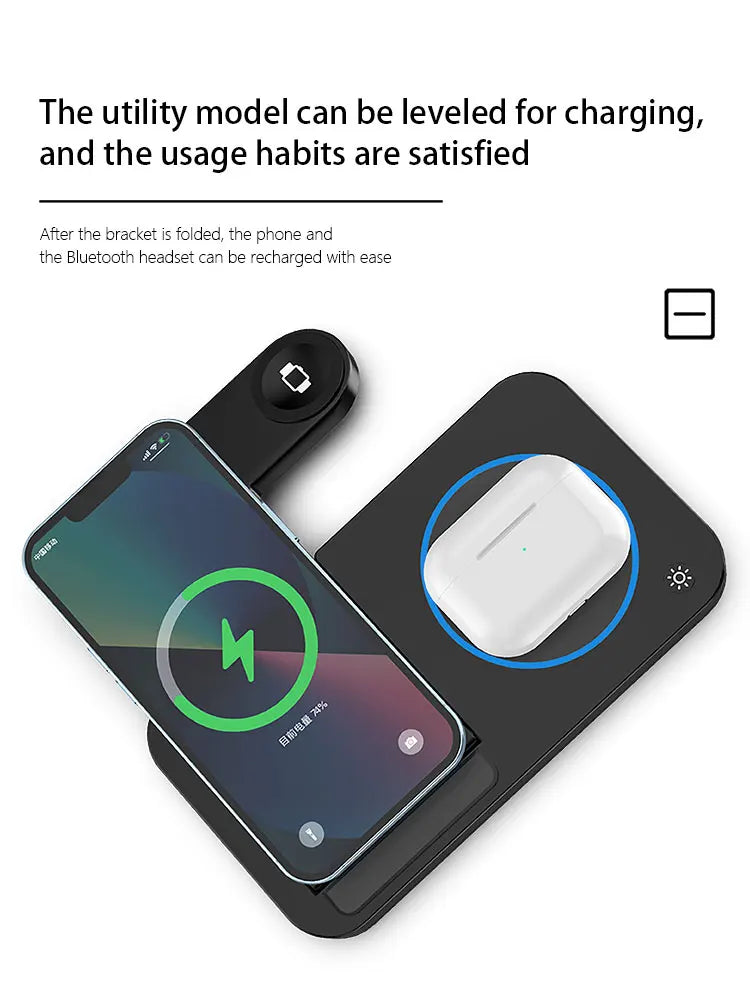 Portable Desktop Mobile Phone Wireless Charger Station 3In1 4 3 In One 3 In 1 Folding Megnetic Foldable 10W 15W Wireless Charger