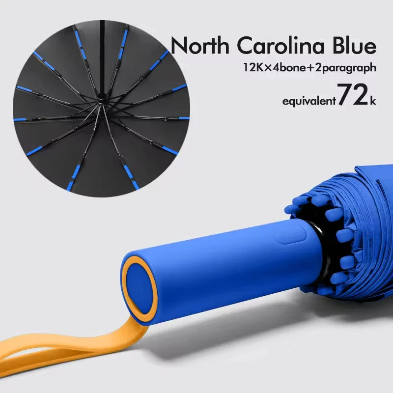 Automatic 12 Rib Folding Umbrella Three Fold Sun Rain Windproof UV Protection Compact Travel Umbrella