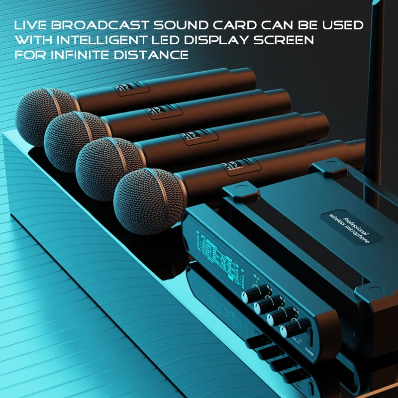 4 Channel UHF Wireless Handheld Microphone System for Karaoke Events and Performances