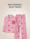 Women’s Winter 100% Cotton Pajama Set – Loose Fit, Turn-Down Collar, Long Sleeves, Cute Pink