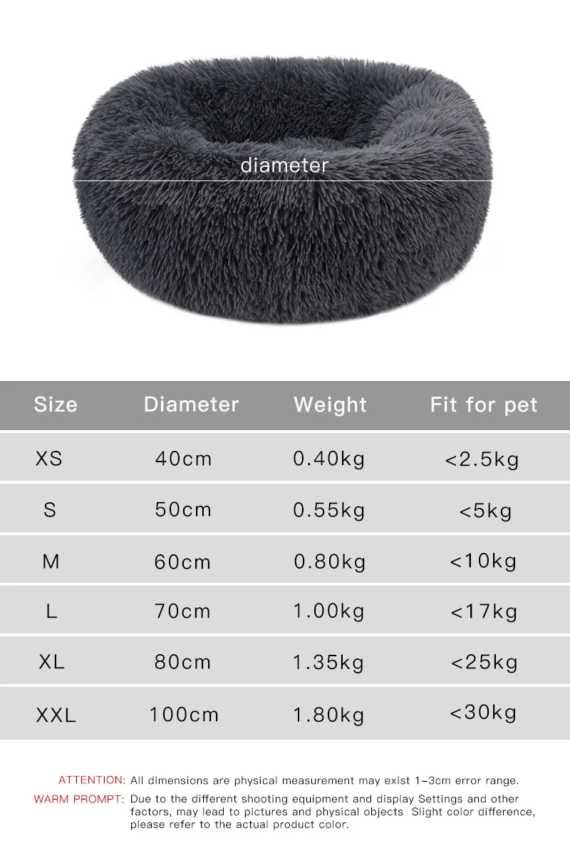 Round Plush Donut Dog Bed Washable Pet Cushion