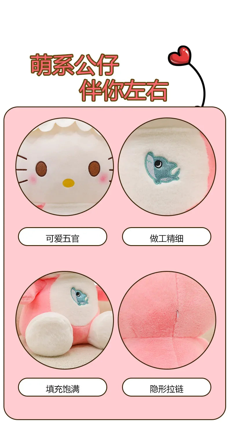60cm Sanrio Shark Hello Kitty Cat Plush Toys Cartoon KT Cat Plushie Doll Soft Stuffed Anime Pillow Birthday Gifts for Kids Girls