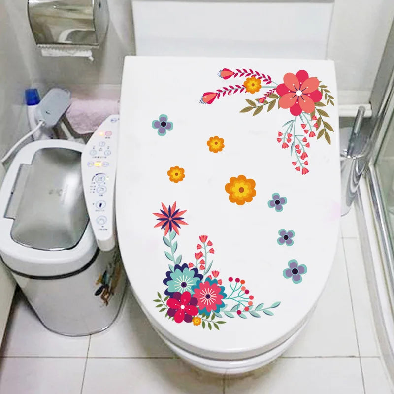 Green Plant Leaves Bathroom Toilet Sticker WC Closestool Wall Sticker Self Adhesive Mural Beautify Flower Home Decoration Decals