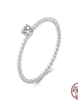 Simple Round Moissanite Beads Ring Women 925 Sterling Silver Diamond Cut Stackable Rings