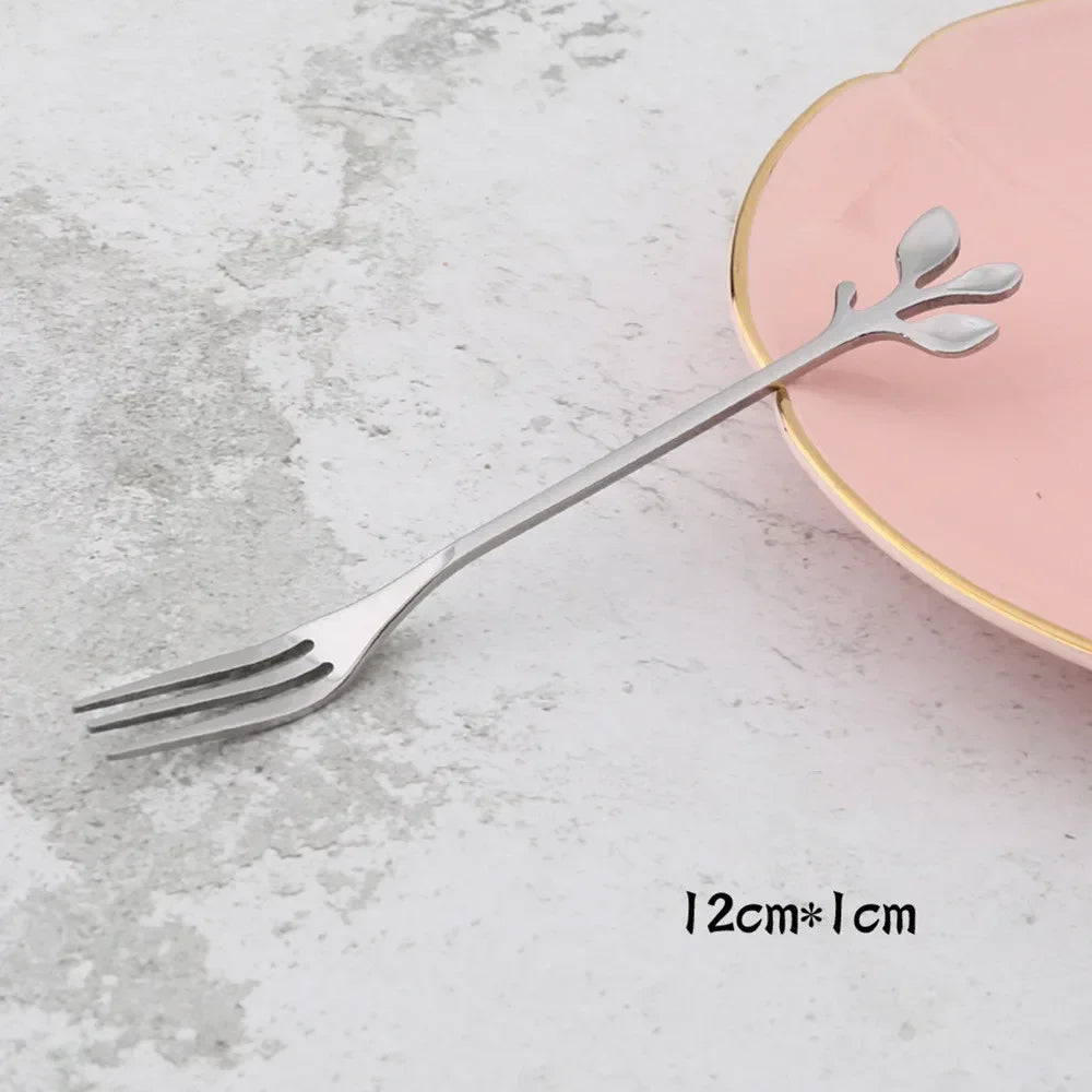 Gold Leaf Spoon for Stirring Tea Coffee Mixing Spoons Stainless Steel Tableware for Dessert Fruit Christmas Gift Home Decoratons