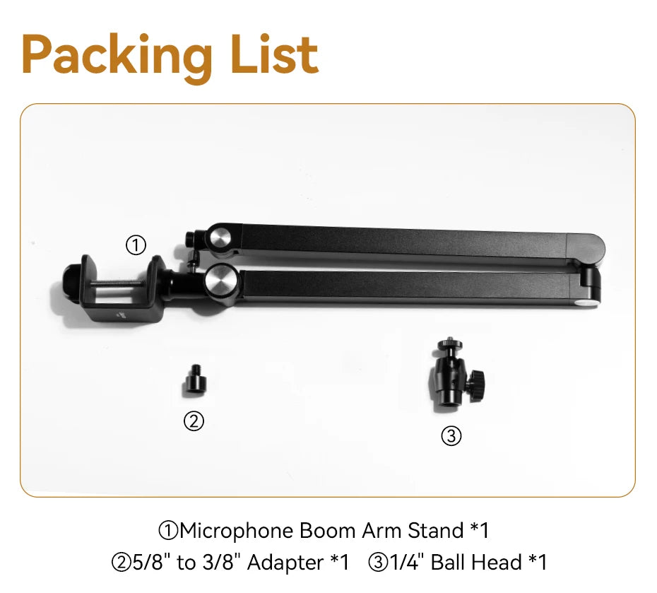 Microphone Boom Arm Stand for Microphone Compact Camera Phone Clamp Max Load 1.5KG with 1/4'' 3/8'' 5/8'' Screw