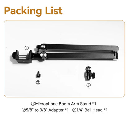 Microphone Boom Arm Stand for Microphone Compact Camera Phone Clamp Max Load 1.5KG with 1/4'' 3/8'' 5/8'' Screw