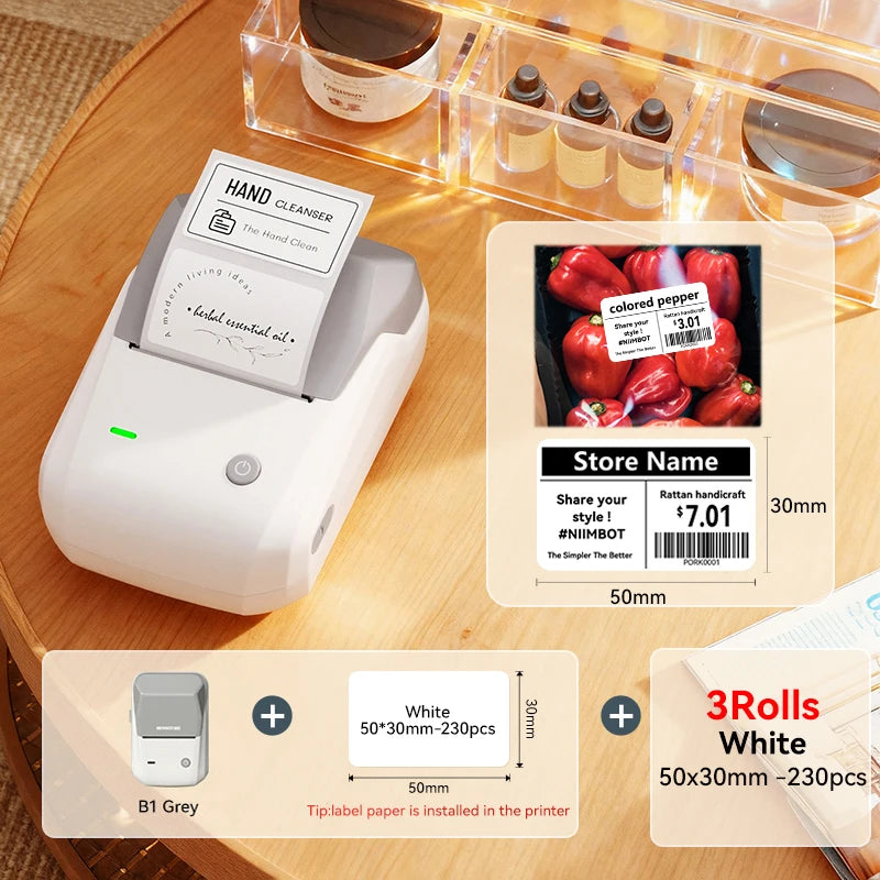 B1 Portable Thermal Label Printer 2 Inch, Bluetooth Mini Sticker Maker, Wireless Inkless Label Printer for Smartphone & PC