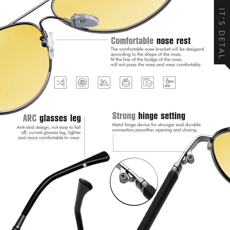 Memory Titanium Pilot Polarized Sunglasses UV400 Photochromic Night Vision Glasses for Men Women