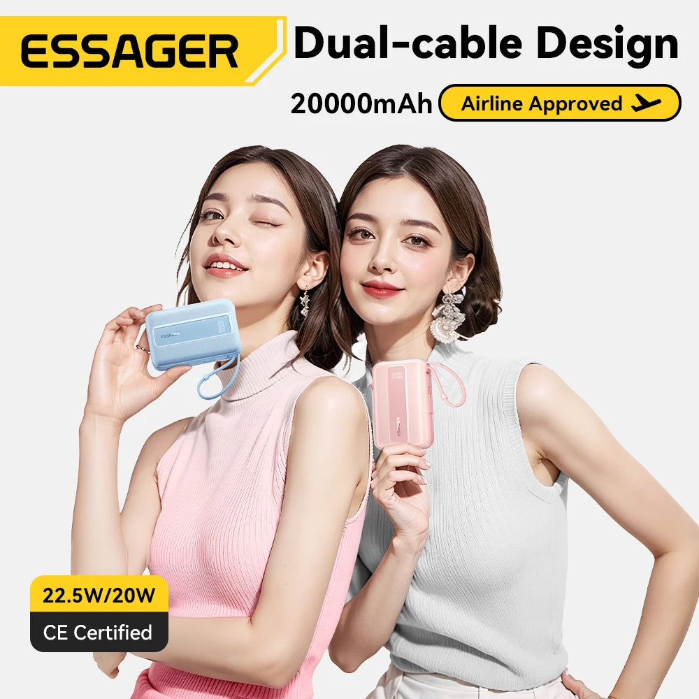 20000mAh Mini Power Bank 22.5W PD Fast Charging Portable Charger with Built-in Cables & Digital Display