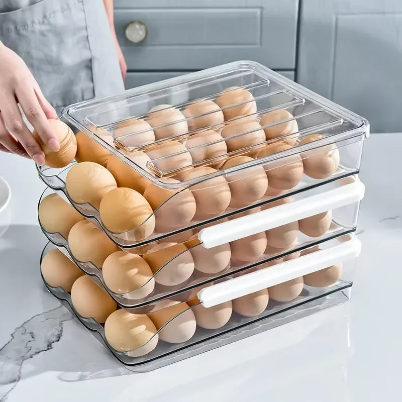 Automatic Rolling Egg Box Multi-Layer Rack Holder – Refrigerator Egg Storage Basket Kitchen Organizer