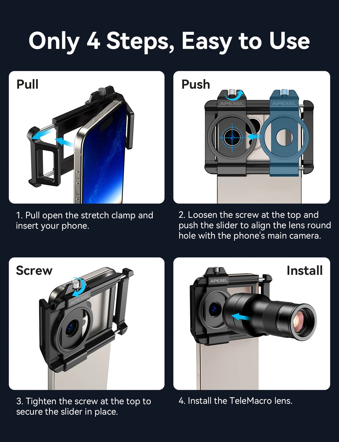 6X Telephoto Macro Smartphone Lens with Universal Phone Mount