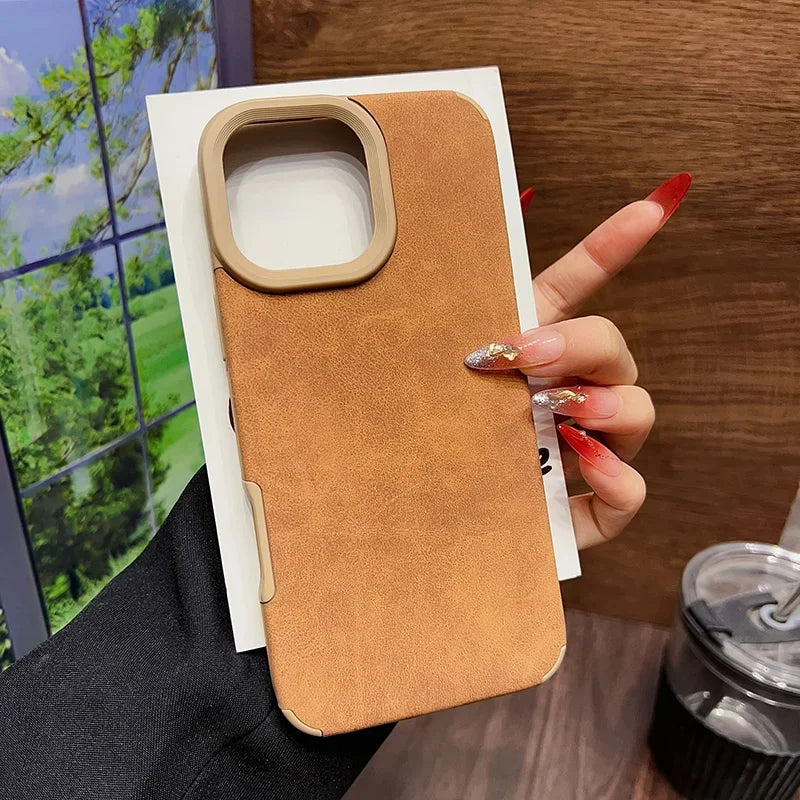 Luxury Matte Lambskin Faux Leather Phone Case For iPhone 17 16 Pro Max Air 15 14 Plus Shockproof Cover