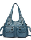 Women Casual Multiple Pockets Tote Bag Lady Large Capacity Shoulder Crossbody Bag Vintage Soft Leather Travel Bag