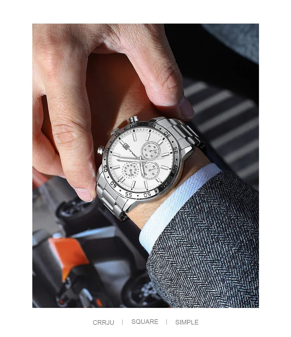 Fashion Mens Business Stainless Steel Band Quartz Watches with Calendar Chronograph Luminous Analog Wristwatch Man