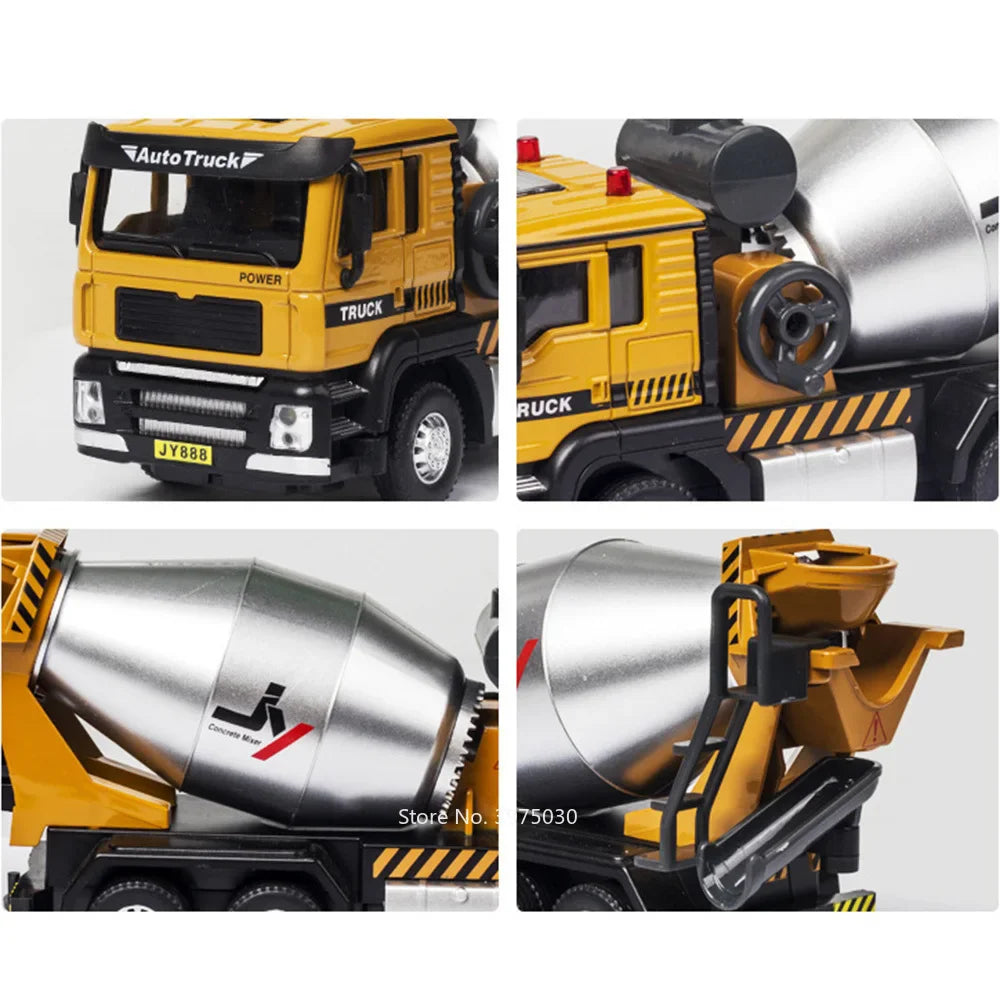 1:50 Scale Mixer Excavator Car Model Toy Simulation Sound Light Metal Die-cast Engineering Cement Transport Vehicles Gifts