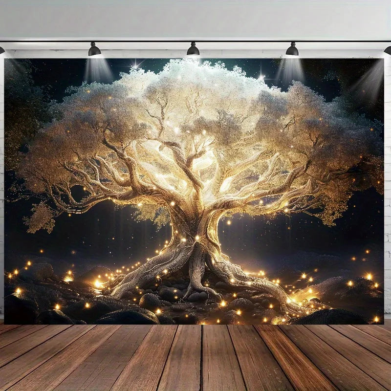 Enchanted Magic Tree Tapestry Tree Pattern Starry Sky Living Room Sofa Backdrop Wall Theme Mystical Style Room Decor