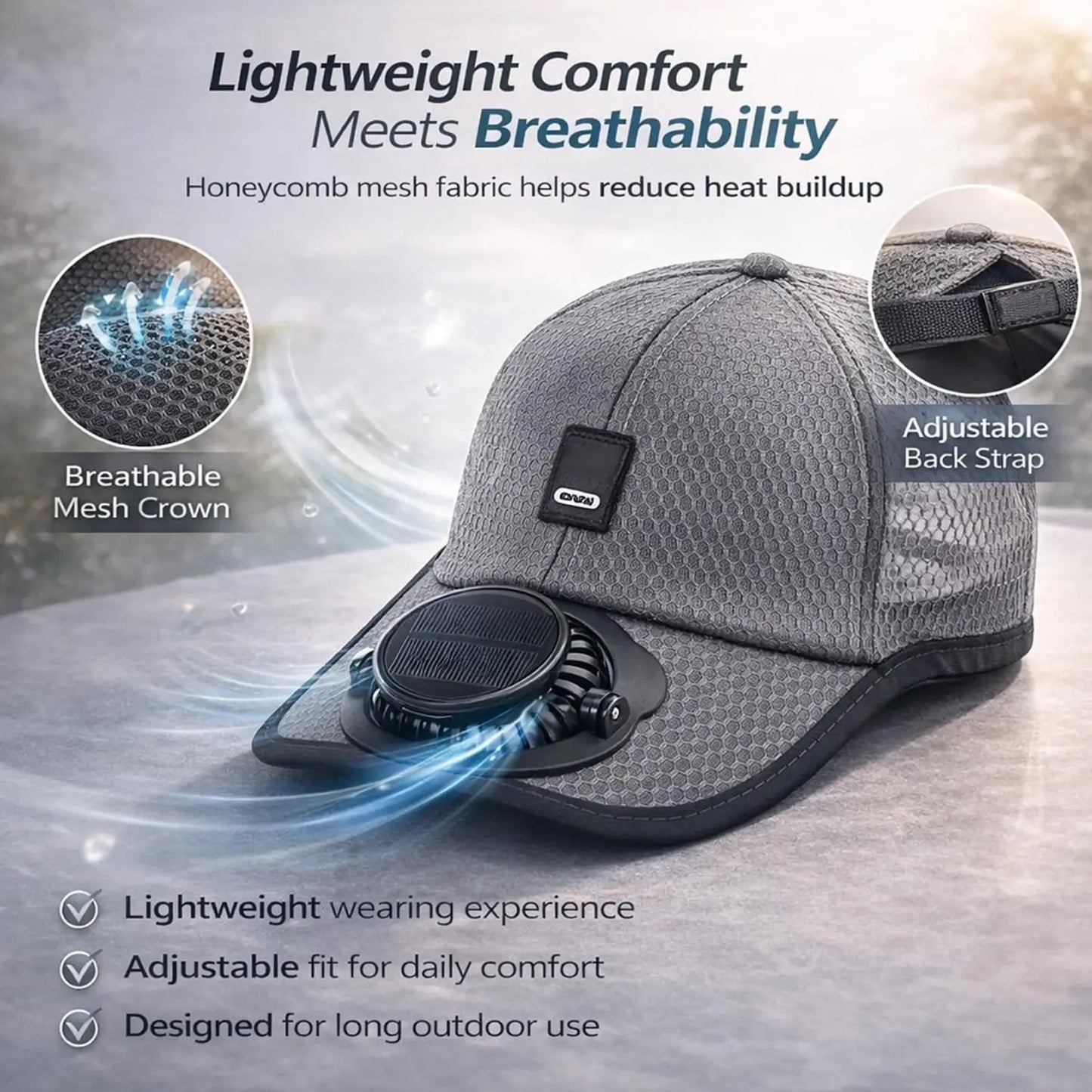 Wide Brim Solar Fan Hat With USB Charging