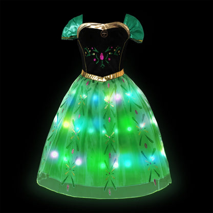 2-10Y Led Light Frozen Anna Princess Dress Girl Fancy Christmas New Year Birthday Carnival Party Gown 2024 Children Led Clothing