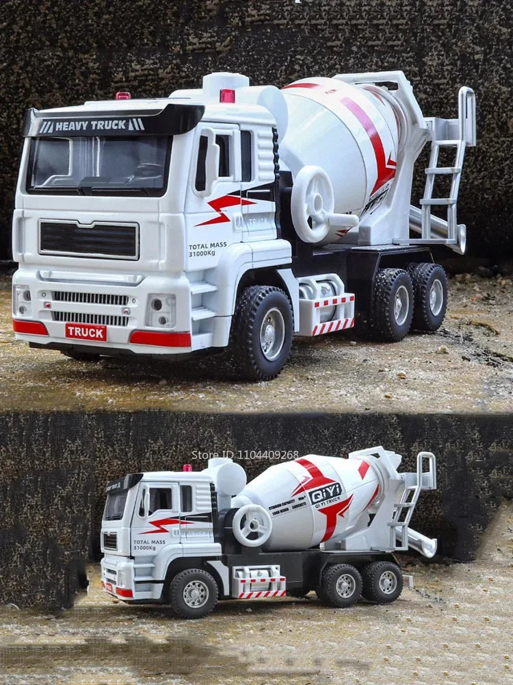 1:40 Electric Cement Mixer Truck Model Toy Alloy Diecast Sound Light Pull Back Engineering Vehicle Models for Boys Gifts